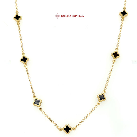 14K 18in Elegant Black Clover Accents