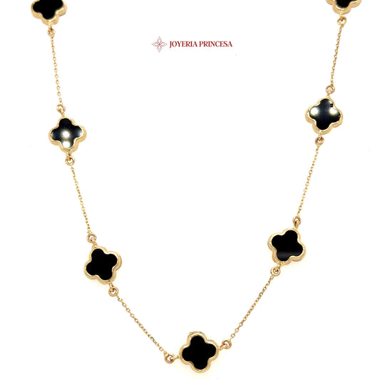 14K 18in Elegant black clover motif necklace