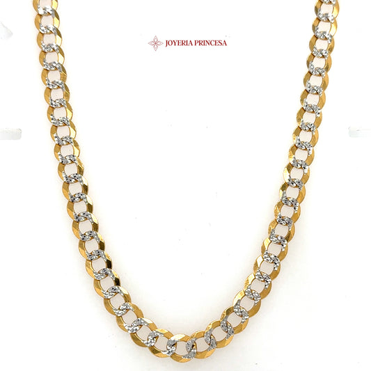 14K Two-Tone Gold 7mm 24-Inch Diamond-Cut Curb Link Chain