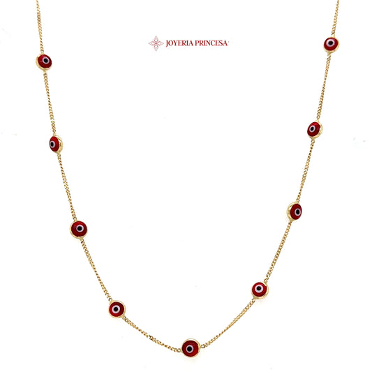 14K 16in Elegant Red and Gold Evil Eye Necklace
