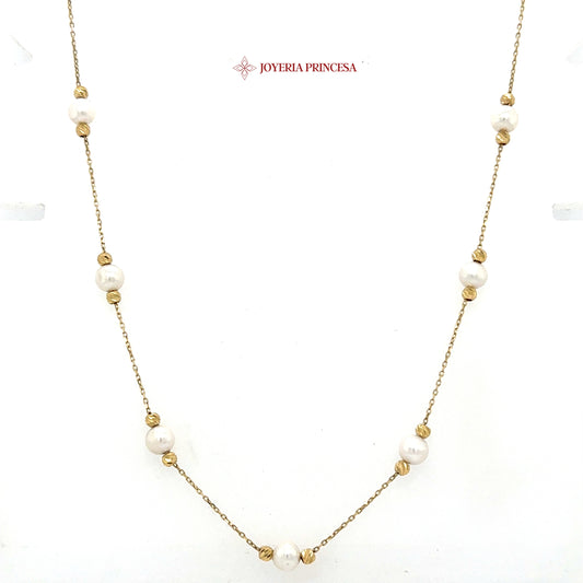 14K 16in Elegant Pearl and Gold Necklace