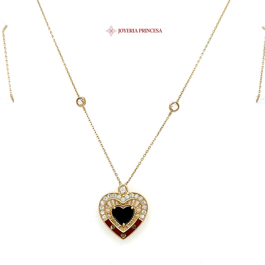 14K 16in Elegant Black Heart Pendant Necklace