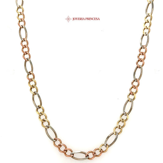 10K 24in 5.4mm Elegant Tri-Tone Link Necklace