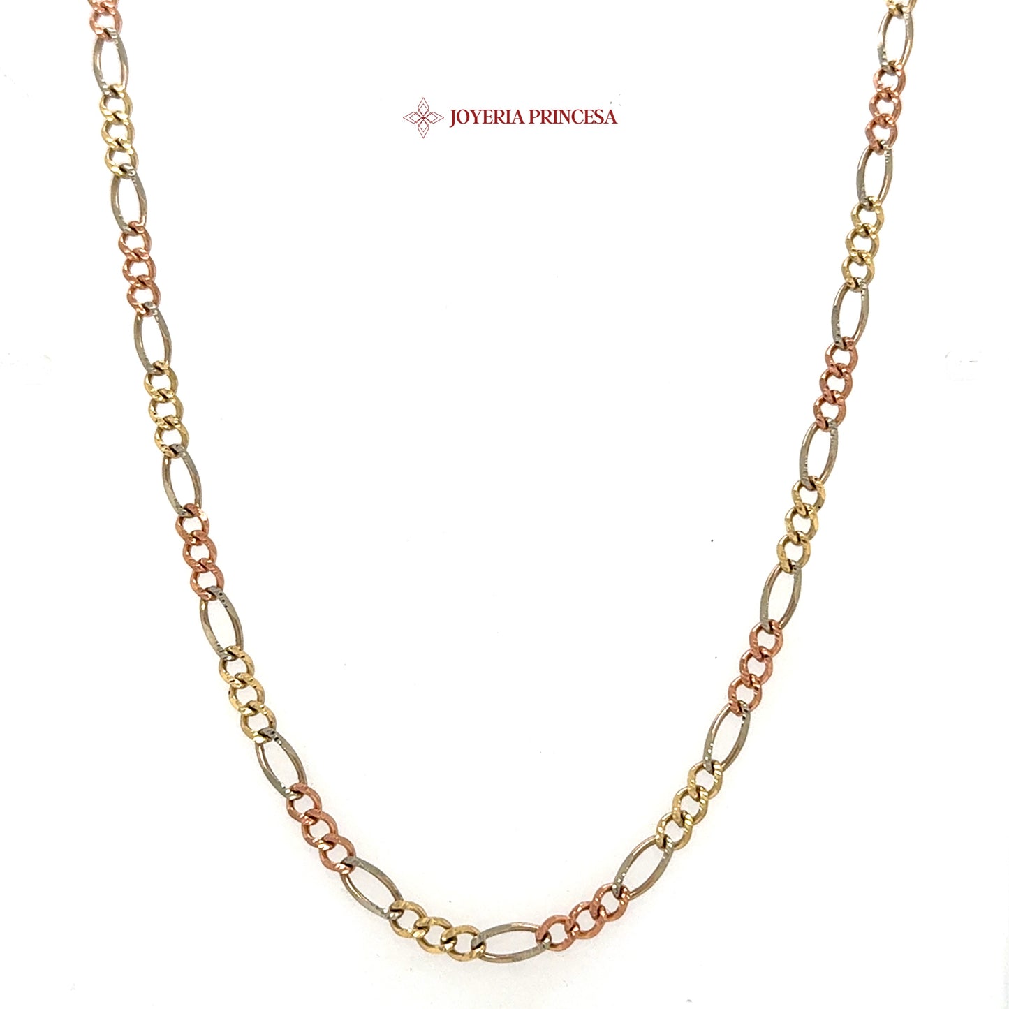 10K 22in 3.6mm Elegant Three-Tone Figaro Chain