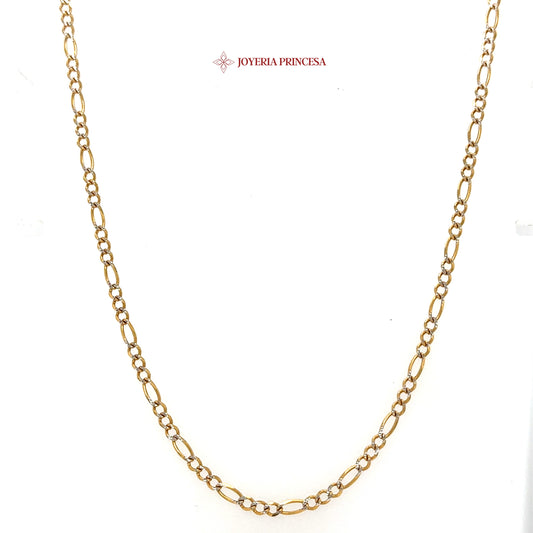 10K 24in 2.5mm Elegant Two-Tone Figaro Diamond Cut Chain