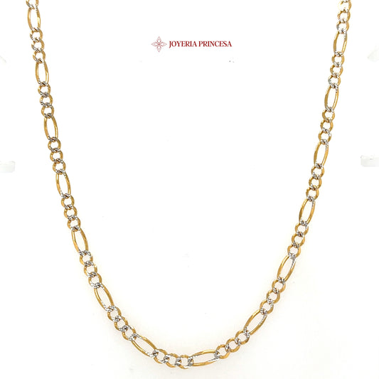 10K 24in 3.4mm Elegant Two-Tone Figaro Diamond Cut Chain