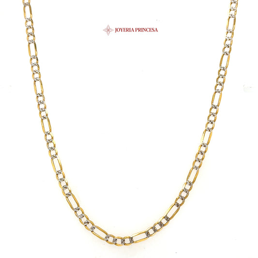 10K 22in 3.3mm Elegant Two-Tone Figaro Diamond Cut Chain