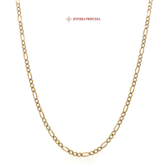 10K 16in 2.4mm Elegant Two-Tone Figaro Diamond Cut Chain