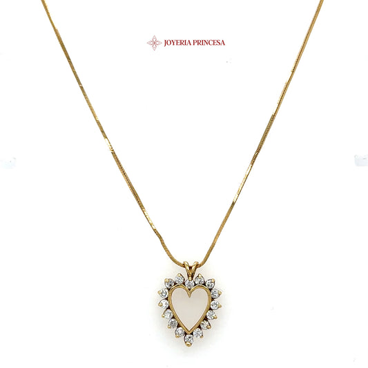14K Gold Heart Pendant Necklace with Sparkling CZ Halo