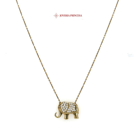 10K 16in Elephant Pendant Necklace with Zirconias