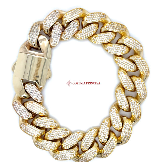 10K Gold Cuban Link Bracelet with Pave Design