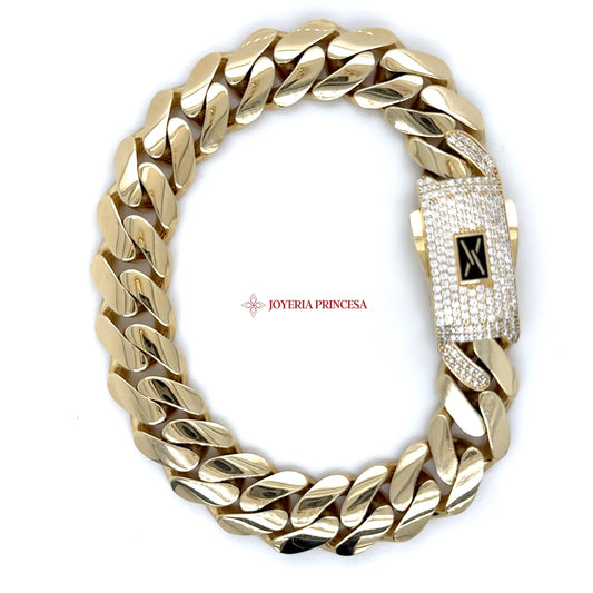 10K Gold Cuban Link Bracelet with Diamond Cut Clasp