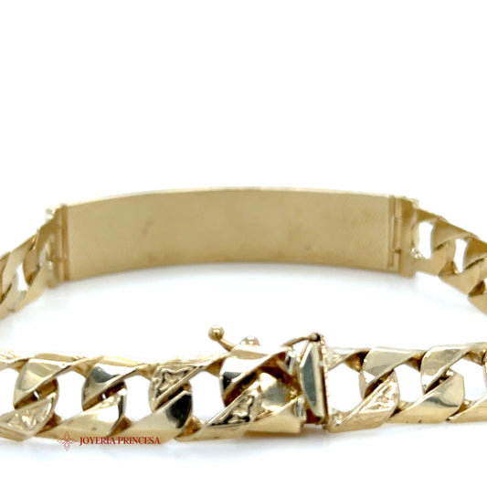 10K Gold ID Bracelet with Fine Grid Plate