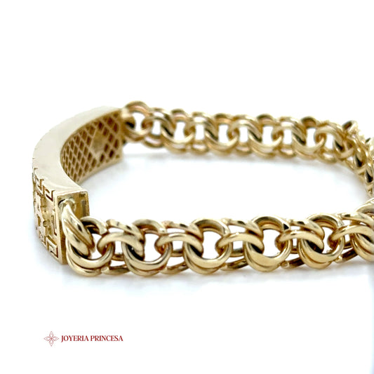 10K Gold Personalized ID Bracelet with Greek Key Border