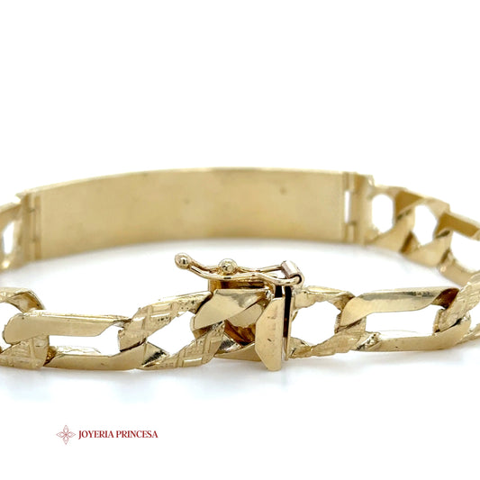 10K Gold ID Bracelet with Bold Grid Plate