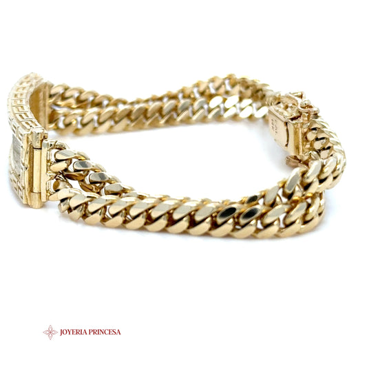 10K Gold ID Bracelet with Greek Key Detailing