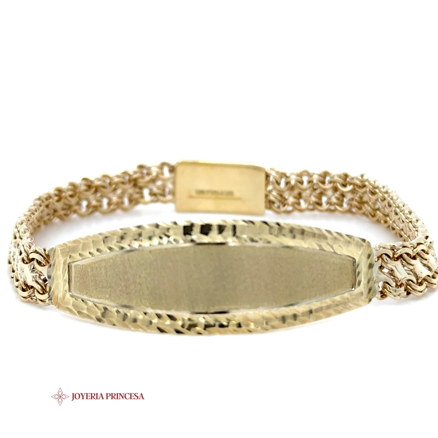 10K Gold ID Bracelet with Hammered Finish Plate
