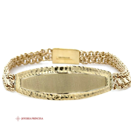 10K Gold ID Bracelet with Hammered Finish Plate