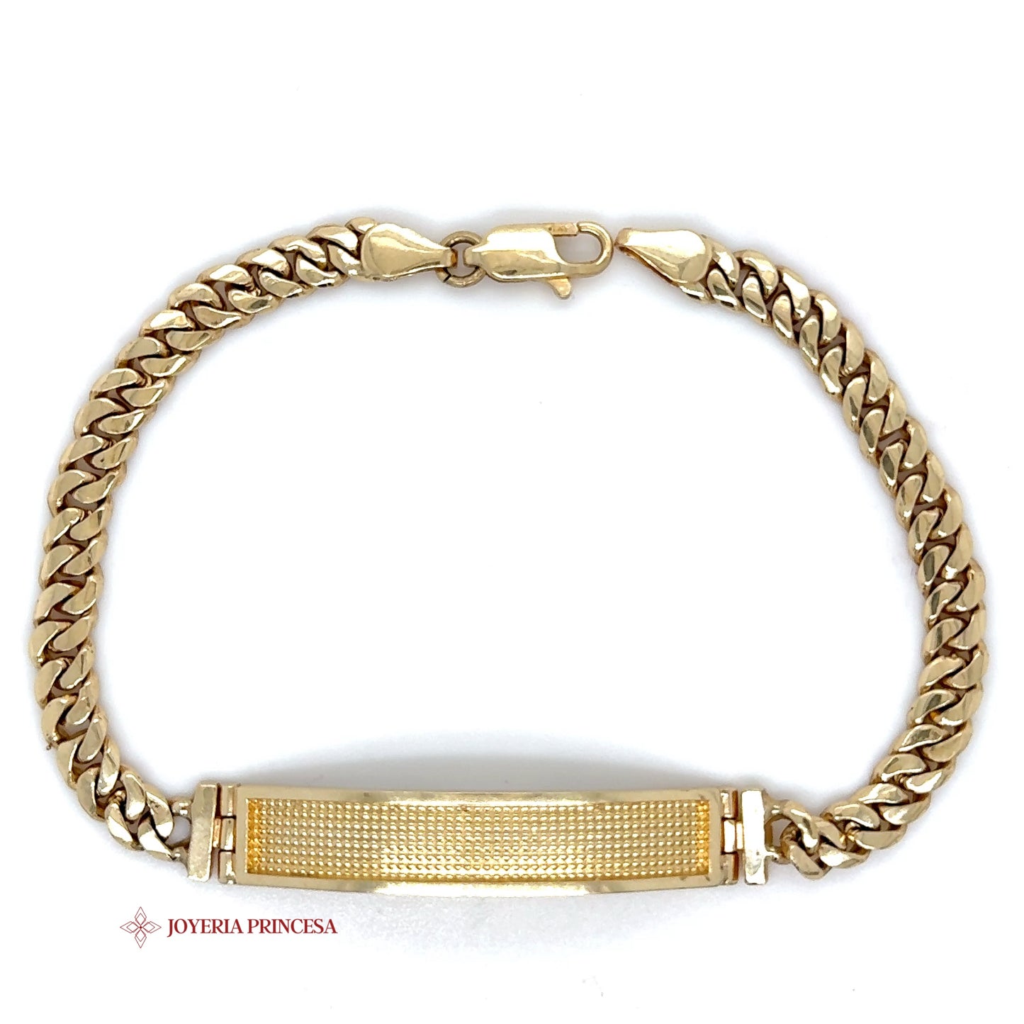 14K Gold Lightweight ID Bracelet with Textured Plate