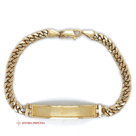 14K Gold Lightweight ID Bracelet with Textured Plate