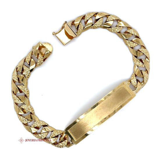 10K Gold ID Bracelet with Diamond-Cut Cuban Links