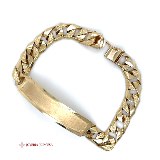10K Gold ID Bracelet with Textured Cuban Links