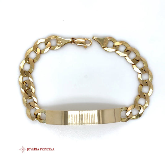 10K Gold ID Bracelet with Grooved Plate