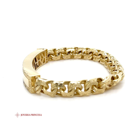 10K Gold ID Bracelet with Greek Key Pattern
