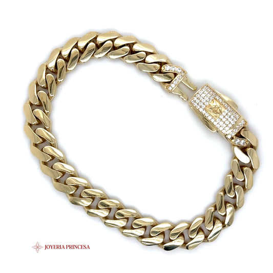 10K Gold Cuban Link Bracelet with Diamond-Cut Clasp