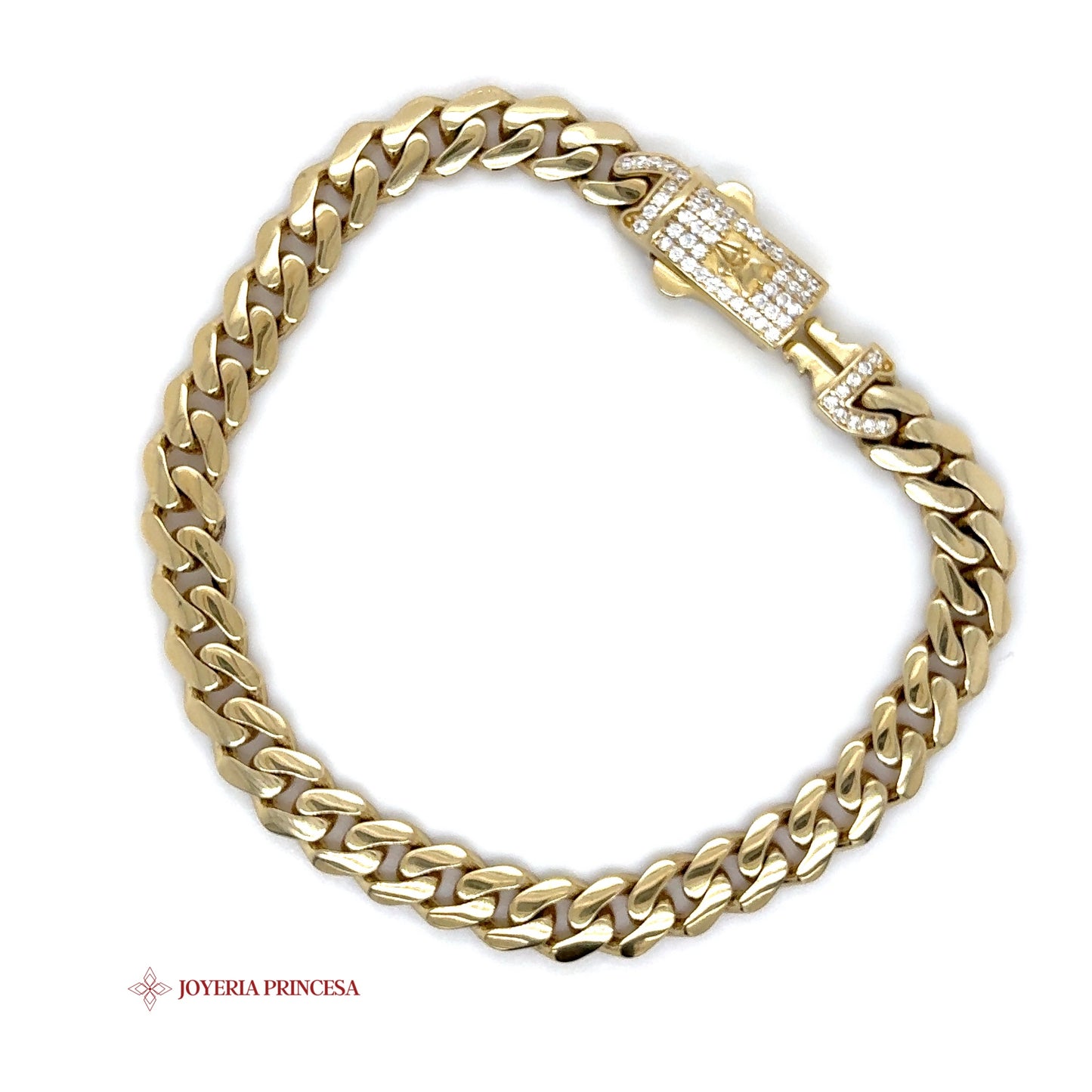 10K Gold Cuban Link Bracelet with Pave-Set Clasp