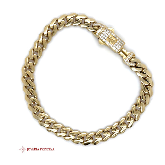10K Gold Cuban Link Bracelet with Pave-Set Clasp