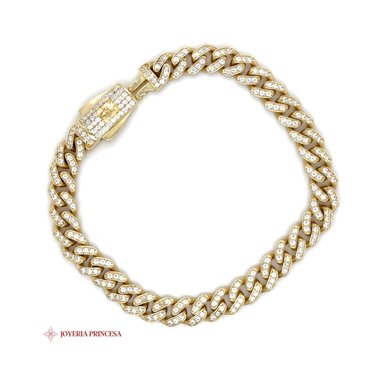 10K Gold Cuban Link Bracelet with Full Pave Design