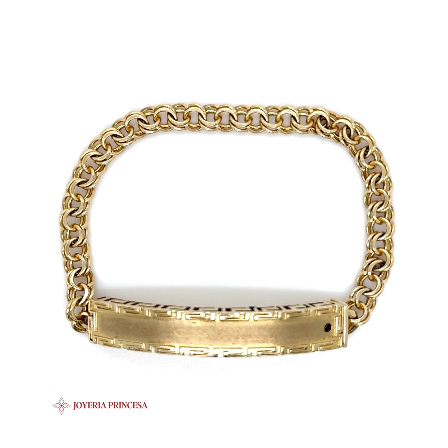 10K Gold ID Bracelet with Textured Greek Key Border