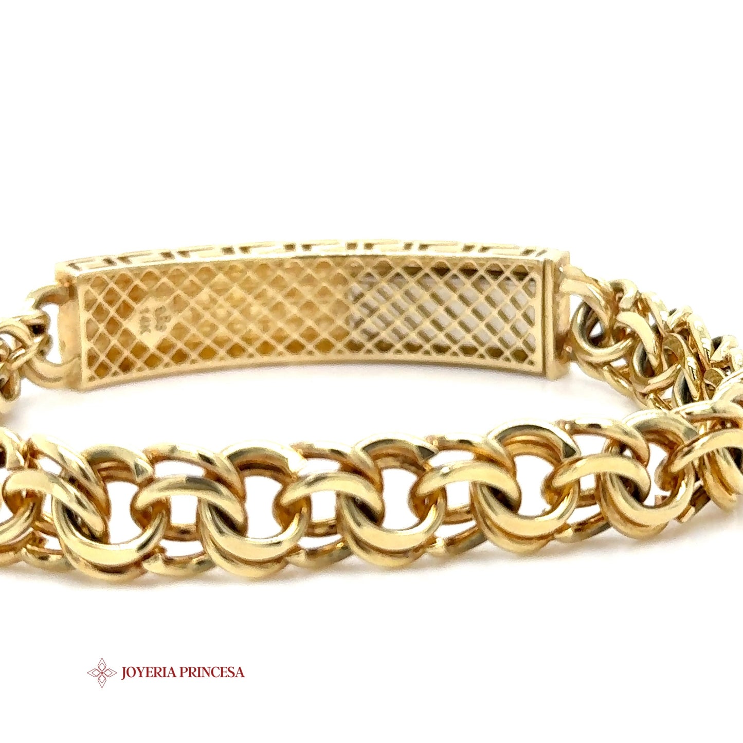 14K Gold ID Bracelet with Greek Key Border