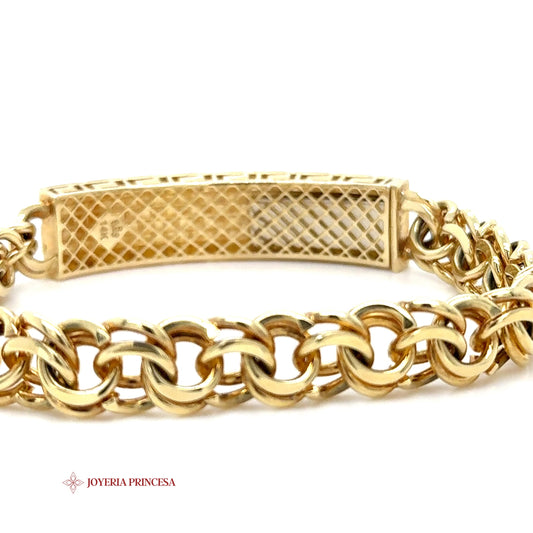 14K Gold ID Bracelet with Greek Key Border