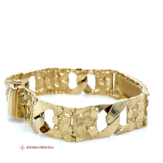 14K Gold ID Bracelet with Textured Frame