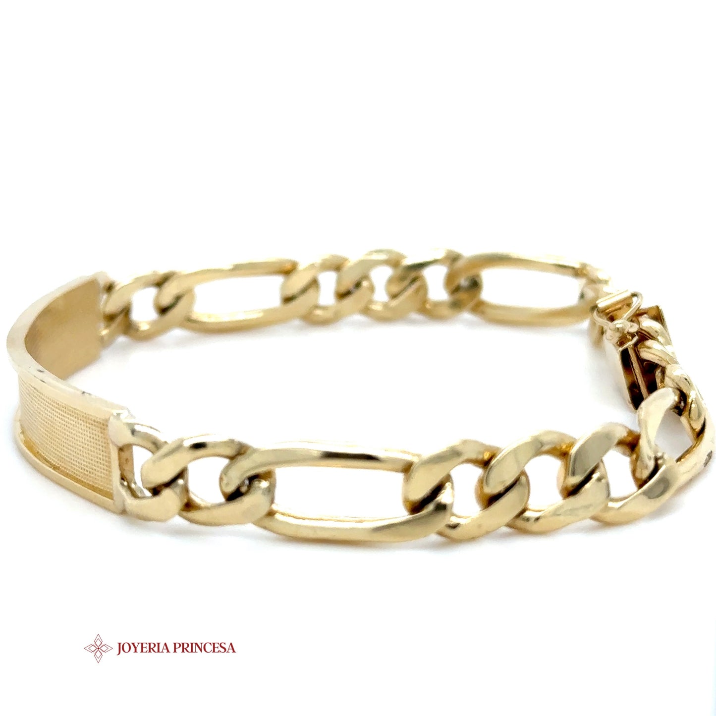 14K Gold ID Bracelet with Fine Grid Plate