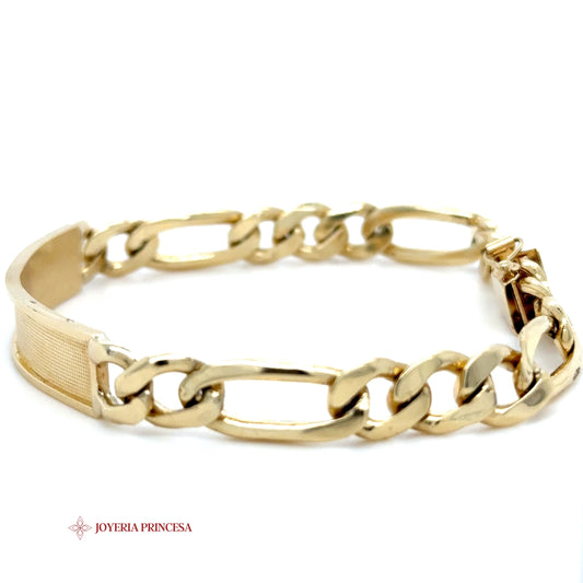 14K Gold ID Bracelet with Fine Grid Plate