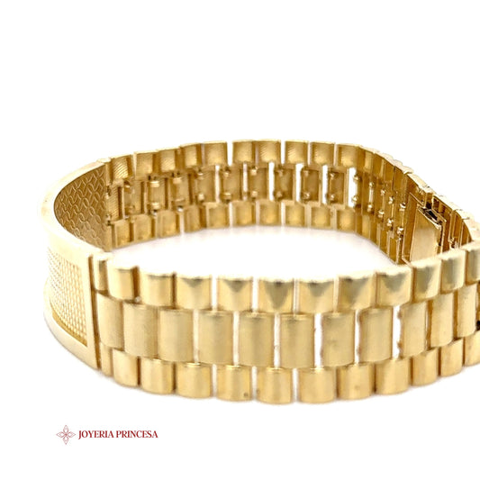 14K Gold ID Bracelet with Brick-Link Chain
