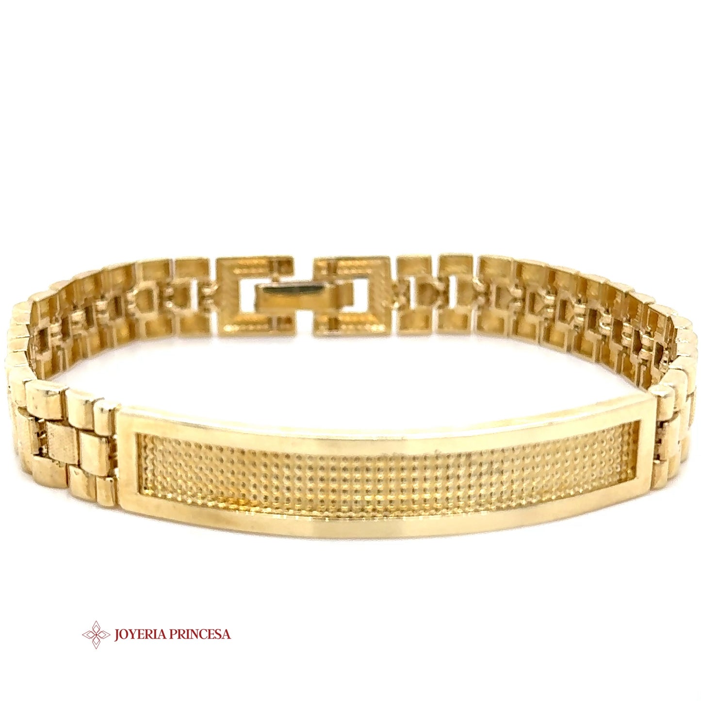 14K Gold ID Bracelet with Rectangular Brick Links