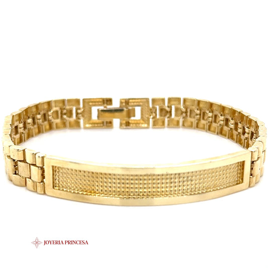 14K Gold ID Bracelet with Rectangular Brick Links