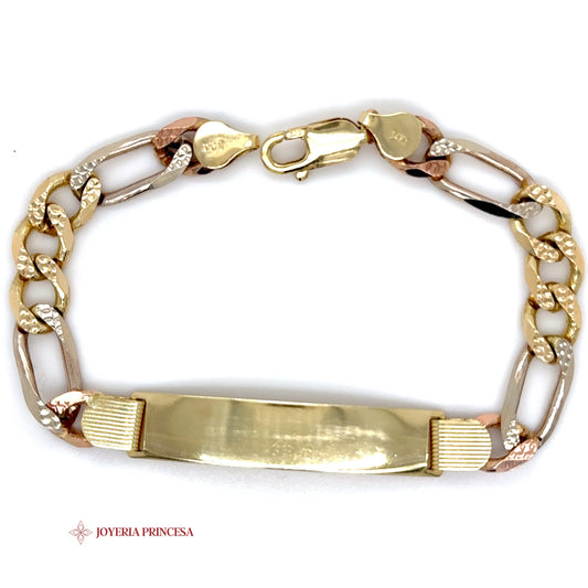 14K Tri-Color Gold Figaro Nameplate Bracelet