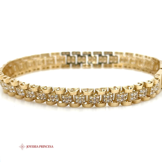 14K Gold Diamond-Cut Brick Link Bracelet
