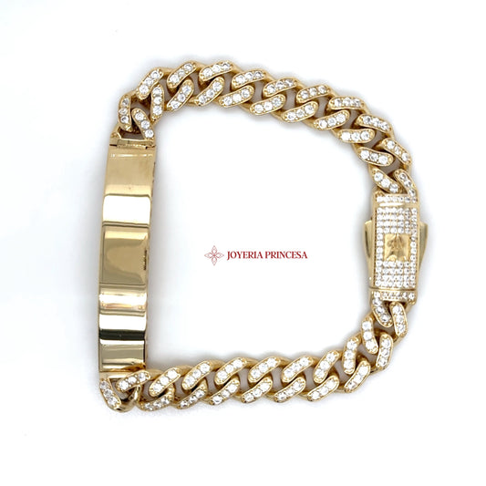14K Gold ID Bracelet with Pave Cuban Links