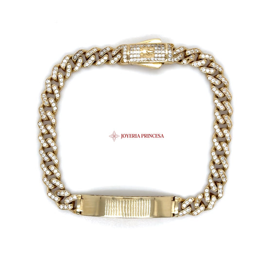 14K Gold Pave Cuban ID Bracelet