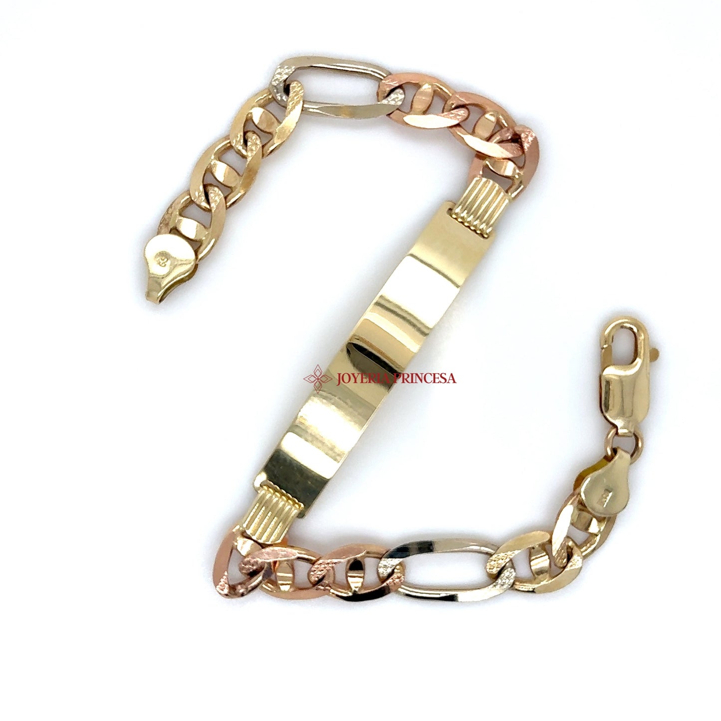 14K Tri-Color Gold Open-Link ID Bracelet