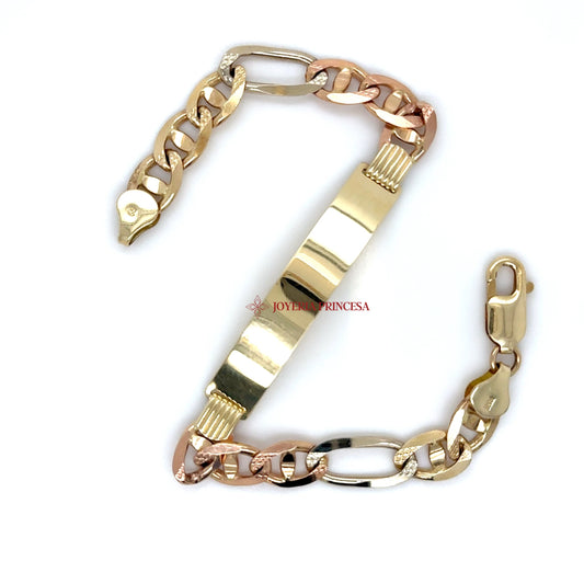14K Tri-Color Gold Open-Link ID Bracelet