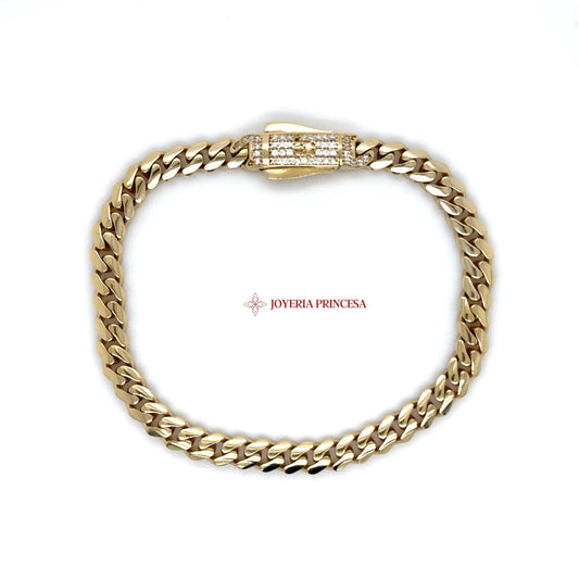 14K Gold Cuban Bracelet with Pave Clasp