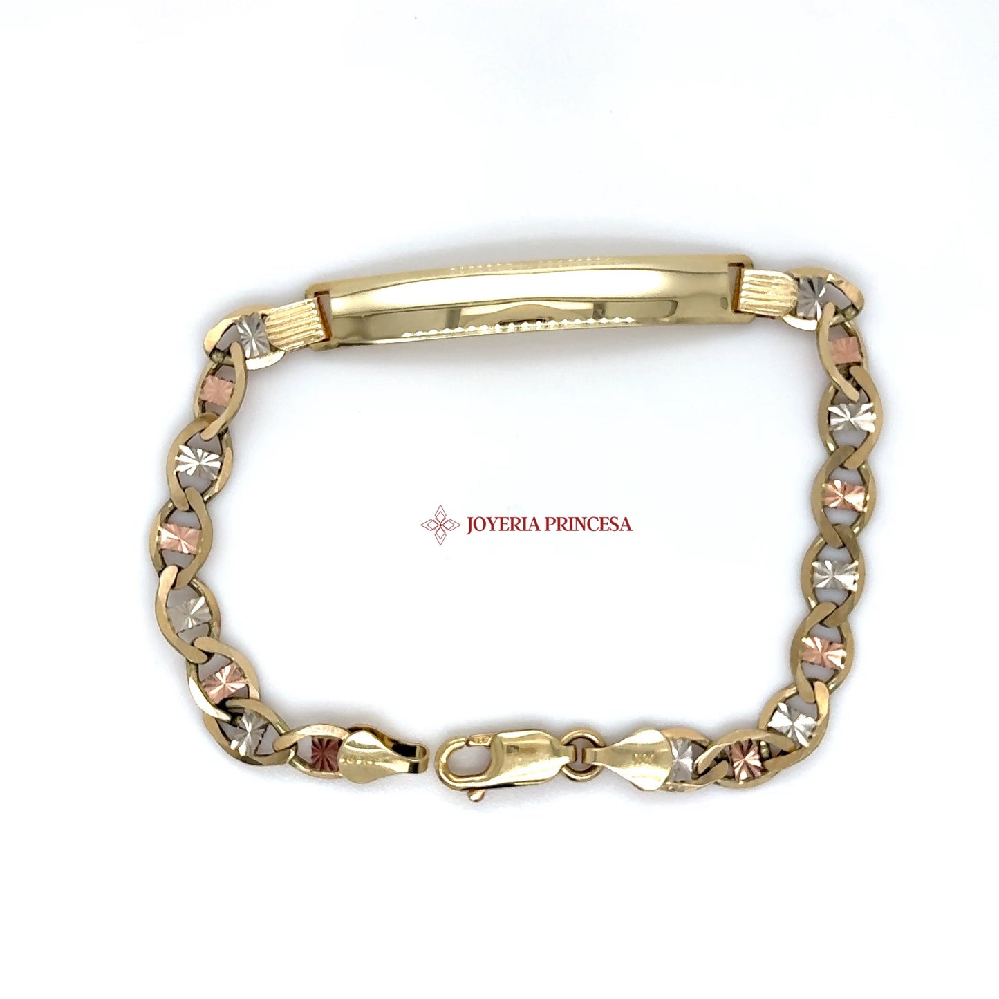14K Tri-Color Gold ID Bracelet with Diamond-Cut Links