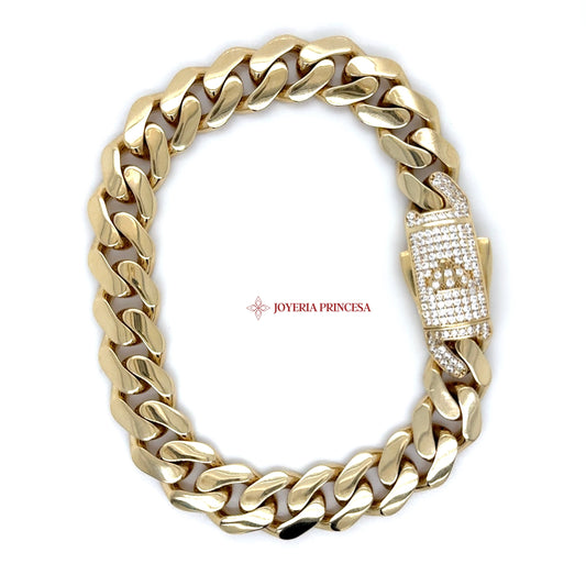14K Gold Cuban Bracelet with Pave-Set Clasp